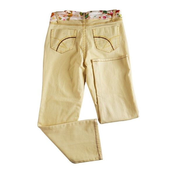 Vintage Z Cavaricci High Waist Jeans 6 Scarf Belt Cropped Straight Leg Yellow - Picture 2 of 4